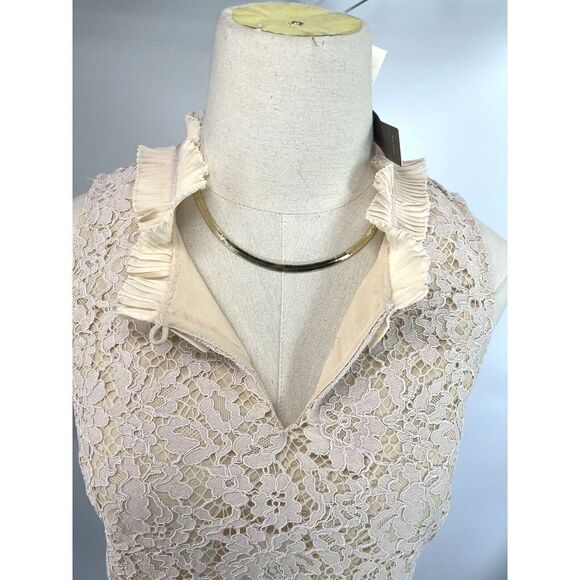 J. Crew Small Tall Cream Ivory Beige Lace Ruffle Neck Sleeveless Keyhole Top New - Picture 6 of 16